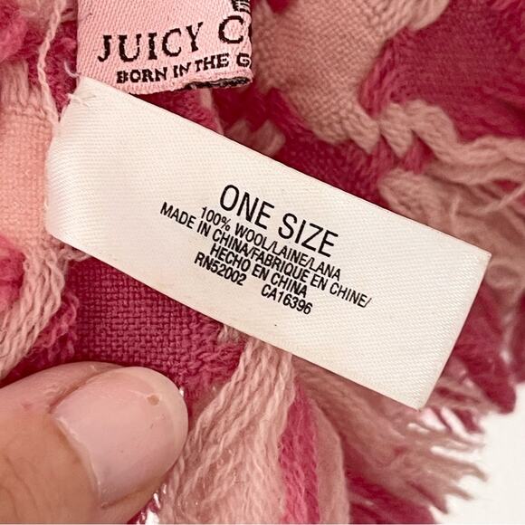 Juicy Couture Wool Pink Two Tone Houndstooth Scarf - Picture 4 of 7